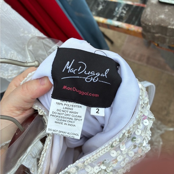 Mac Duggal White Sequin One-Shoulder Gown - Picture 4 of 5